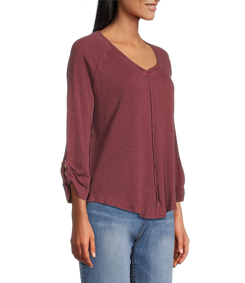 Westbound Knit Solid 3/4 Bell Sleeve V-Neck Top