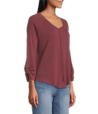 Westbound Knit Solid 3/4 Bell Sleeve V-Neck Top