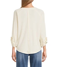 Westbound Knit Solid 3/4 Bell Sleeve V-Neck Top