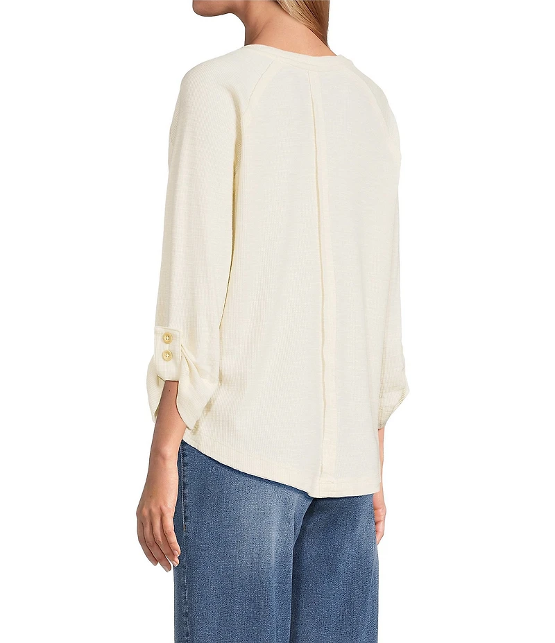 Westbound Knit Solid 3/4 Bell Sleeve V-Neck Top