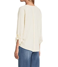 Westbound Knit Solid 3/4 Bell Sleeve V-Neck Top