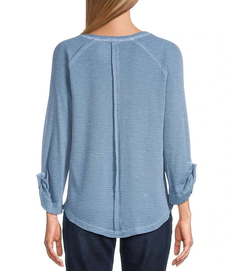 Westbound Knit Solid 3/4 Bell Sleeve V-Neck Top