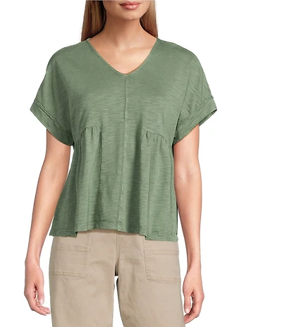 Westbound Knit V-Neck Flowy Short Sleeve Top