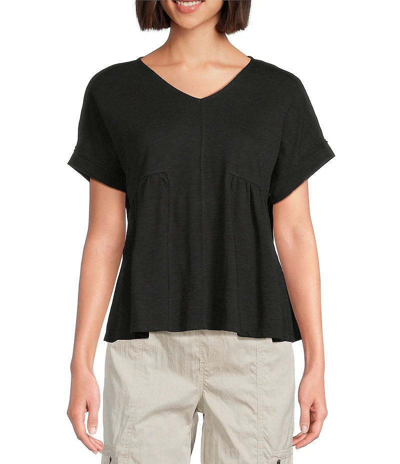 Westbound Knit V-Neck Flowy Short Sleeve Top
