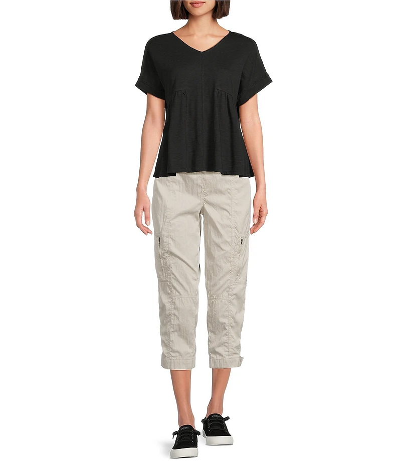 Westbound Knit V-Neck Flowy Short Sleeve Top