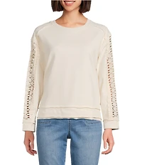 Westbound Lace Inset Long Sleeve Crew Neck Knit Top