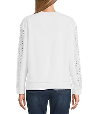 Westbound Lace Inset Long Sleeve Crew Neck Knit Top