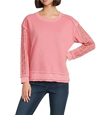 Westbound Lace Inset Long Sleeve Crew Neck Knit Top