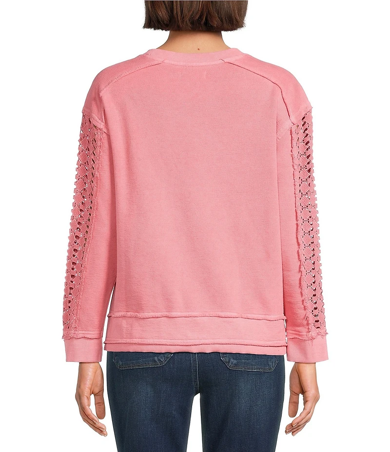 Westbound Lace Inset Long Sleeve Crew Neck Knit Top