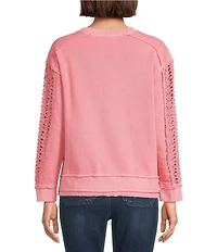 Westbound Lace Inset Long Sleeve Crew Neck Knit Top