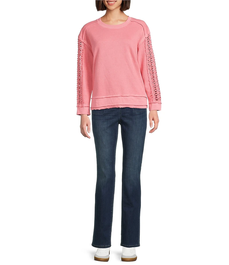 Westbound Lace Inset Long Sleeve Crew Neck Knit Top