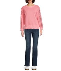 Westbound Lace Inset Long Sleeve Crew Neck Knit Top