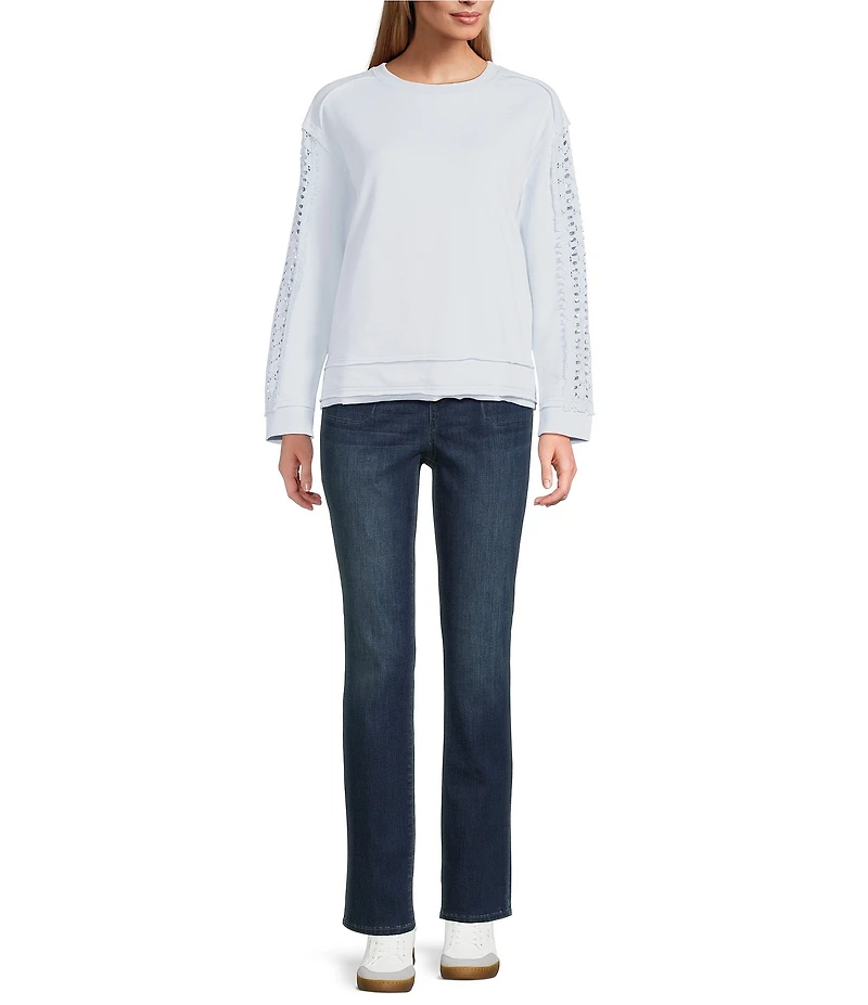 Westbound Lace Inset Long Sleeve Crew Neck Knit Top