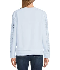 Westbound Lace Inset Long Sleeve Crew Neck Knit Top