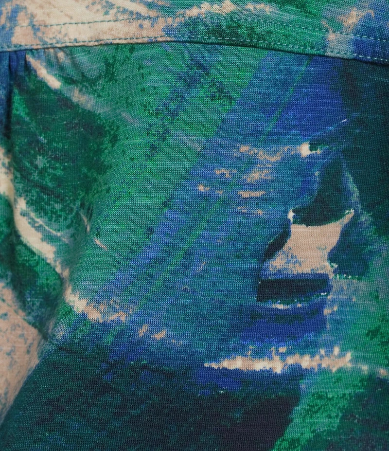 Westbound Larkspur Blue Sweeping Wave Short Sleeve Slub Knit Crew Neck Top