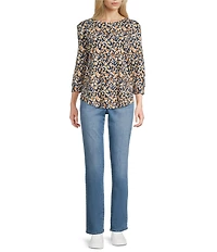 Westbound Leopard Print 3/4 Sleeve Knit Crew Neck Top