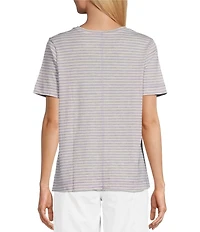 Westbound Lilac Speckled Stripe Short Sleeve Crew Neck Top