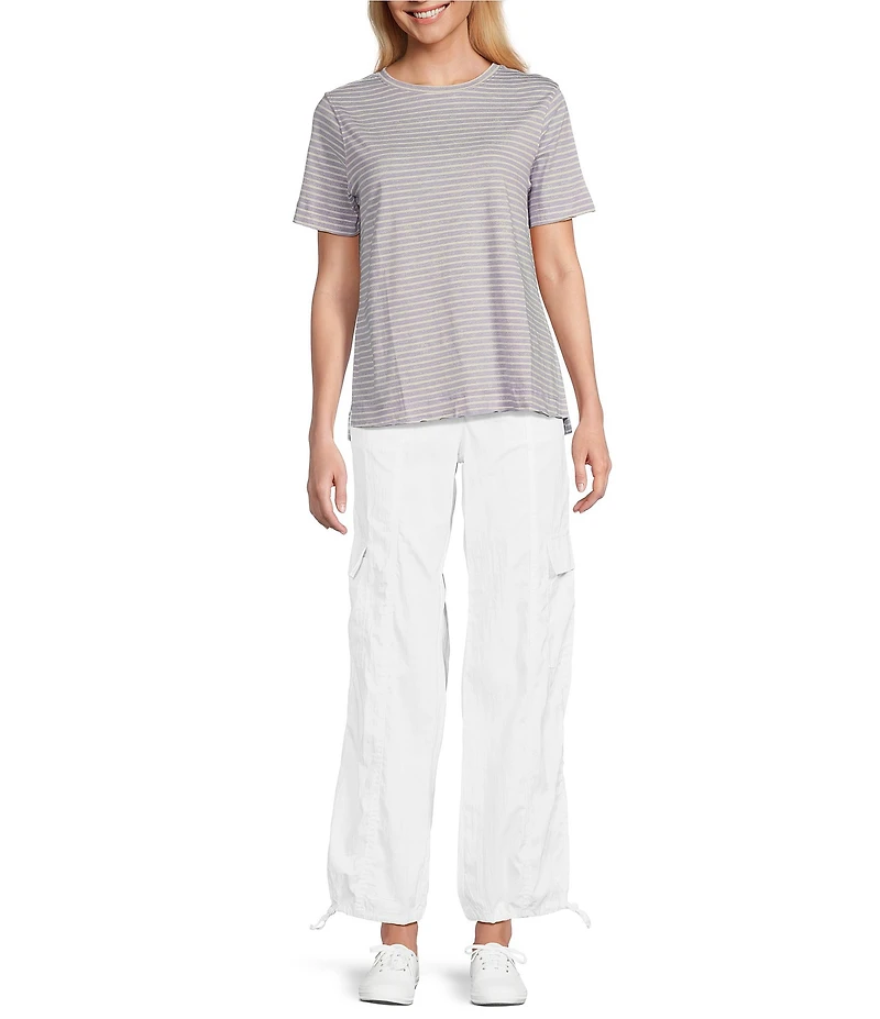Westbound Lilac Speckled Stripe Short Sleeve Crew Neck Top