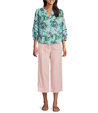 Westbound Linen Blend Flat Front Pull-On Crop Pants