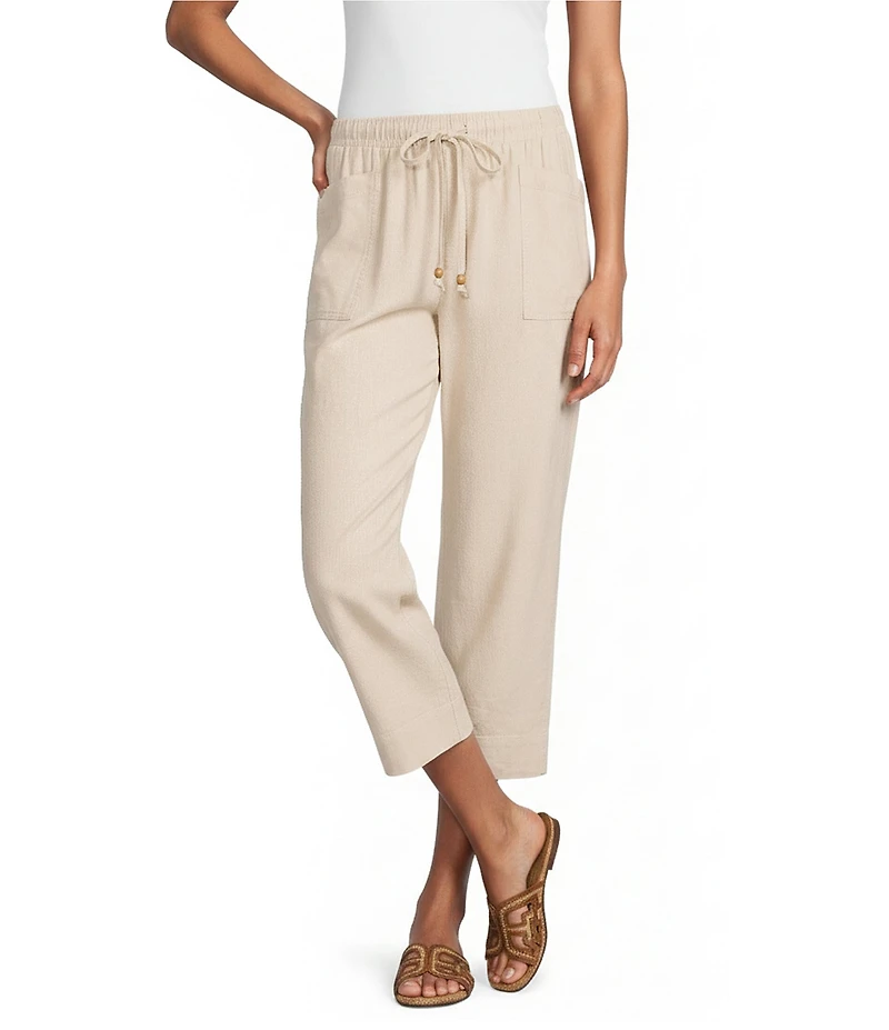 Westbound Linen Blend Flat Front Pull-On Crop Pants