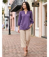 Westbound Linen Blend Flat Front Pull-On Crop Pants