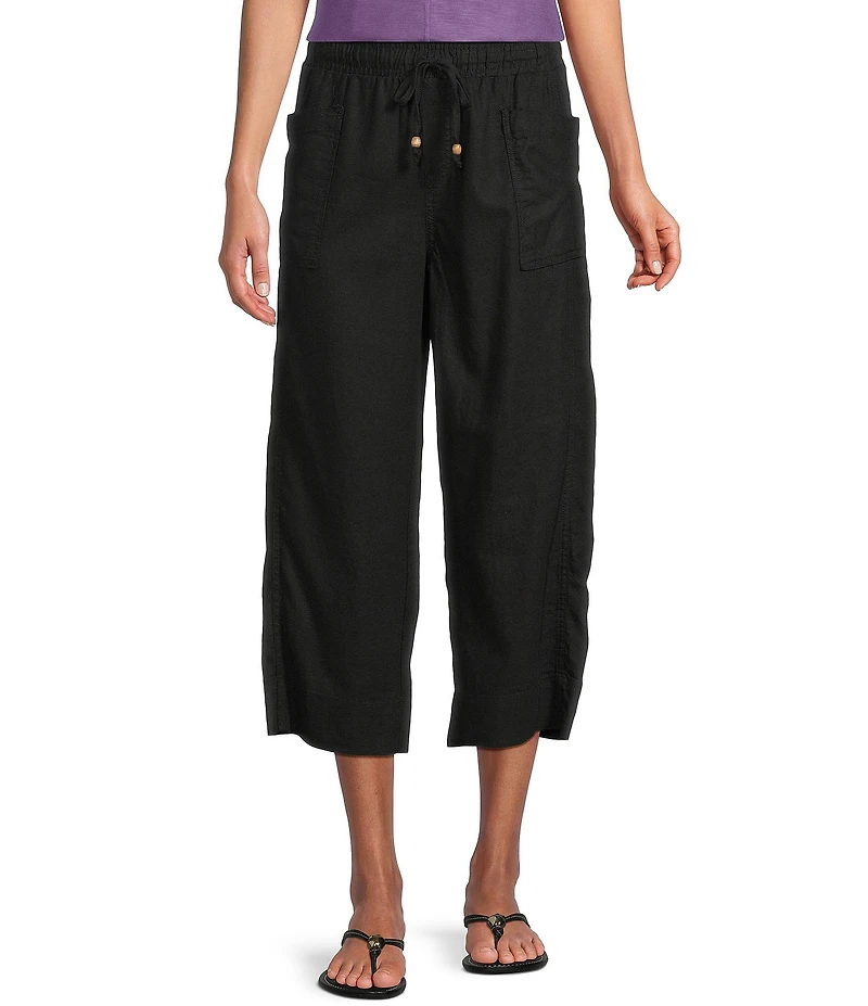 Westbound Linen Blend Flat Front Pull-On Crop Pants