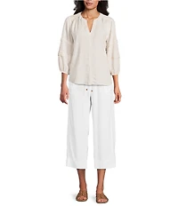 Westbound Linen Blend Flat Front Pull-On Crop Pants