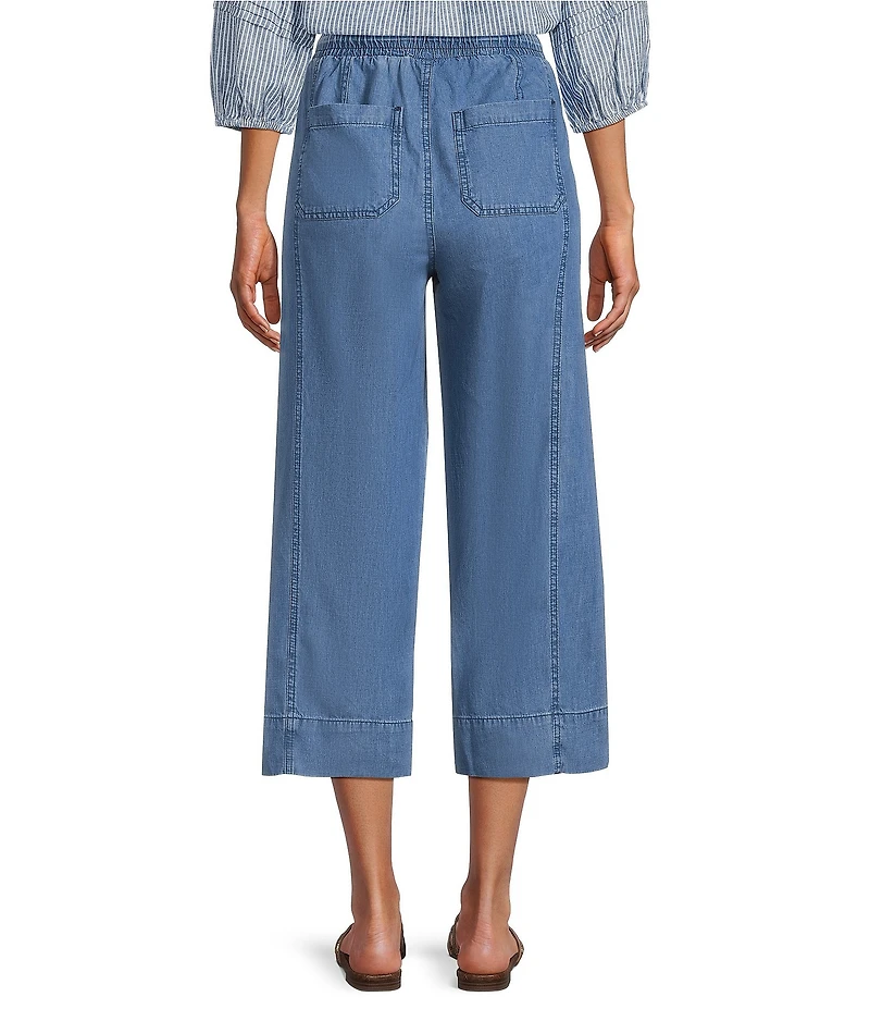 Westbound Linen Blend Medium Wash Pull On Flat Front Crop Pants