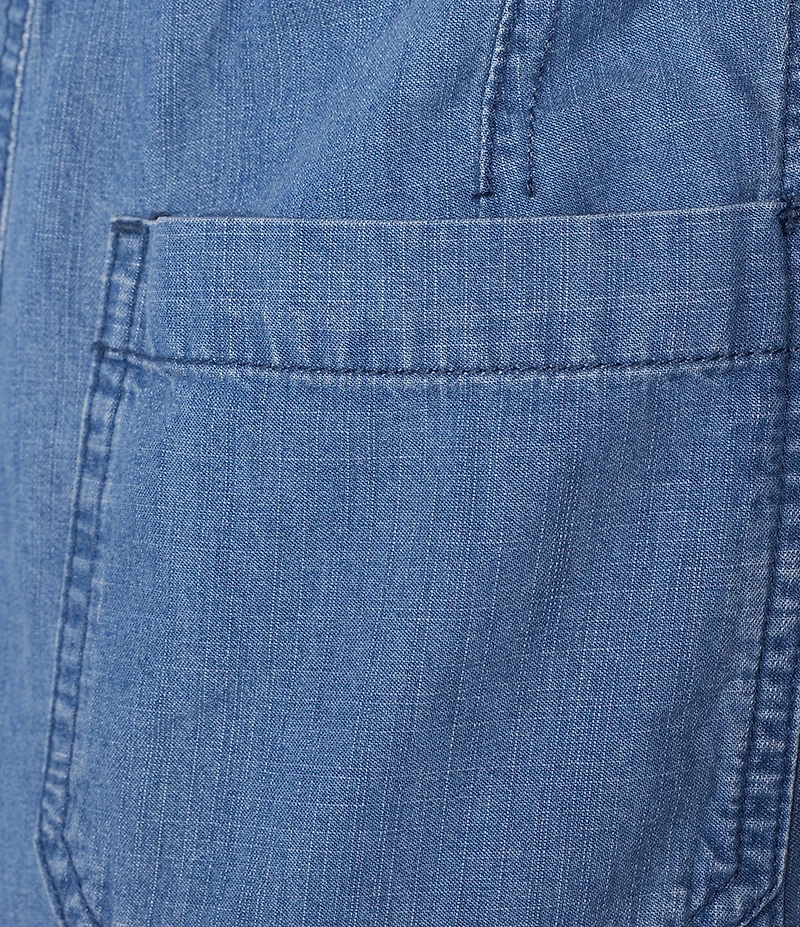 Westbound Linen Blend Medium Wash Pull On Flat Front Crop Pants