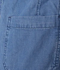 Westbound Linen Blend Medium Wash Pull On Flat Front Crop Pants