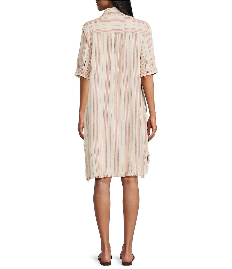 Westbound Linen Blend Short Sleeve Y-Neck Shirt Dress