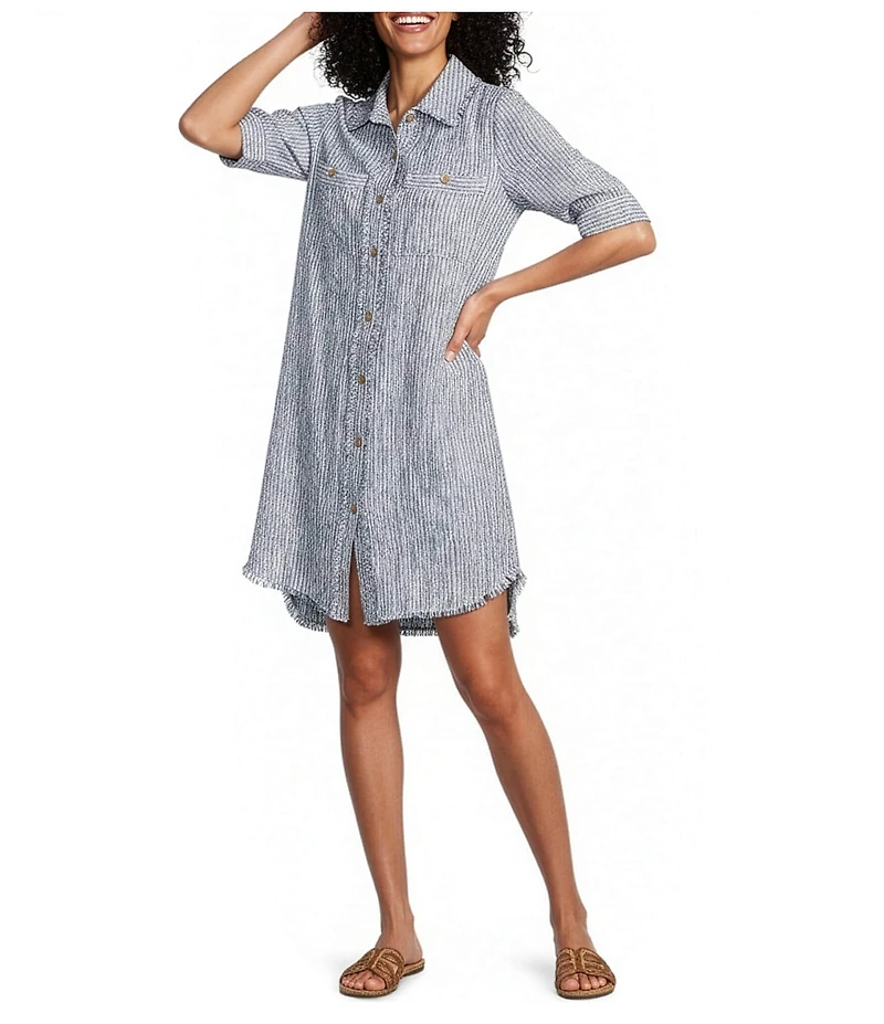 Westbound Linen Blend Short Sleeve Y-Neck Shirt Dress