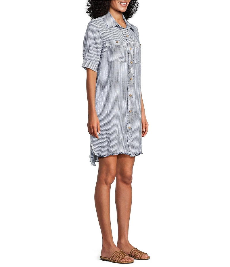 Westbound Linen Blend Short Sleeve Y-Neck Shirt Dress