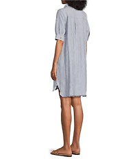 Westbound Linen Blend Short Sleeve Y-Neck Shirt Dress