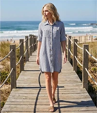 Westbound Linen Blend Short Sleeve Y-Neck Shirt Dress