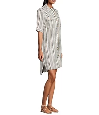 Westbound Linen Blend Short Sleeve Y-Neck Shirt Dress