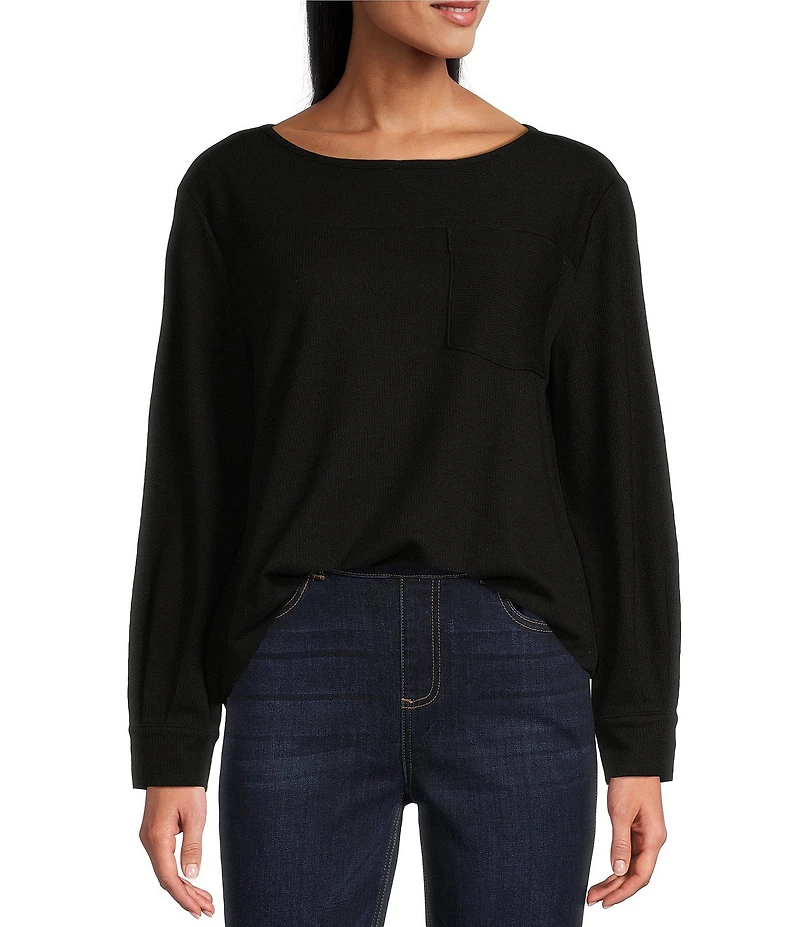 Westbound Long Sleeve Button Cuff Crew Neck Pocket Top