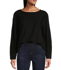 Westbound Long Sleeve Button Cuff Crew Neck Pocket Top