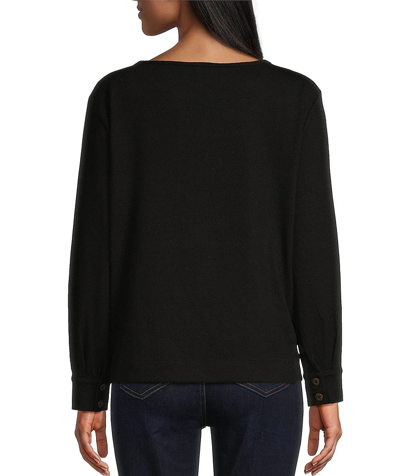 Westbound Long Sleeve Button Cuff Crew Neck Pocket Top