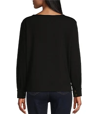 Westbound Long Sleeve Button Cuff Crew Neck Pocket Top