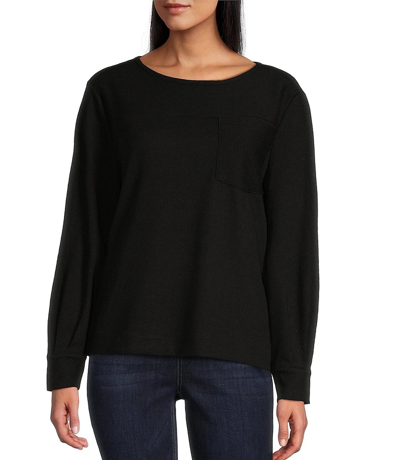 Westbound Long Sleeve Button Cuff Crew Neck Pocket Top