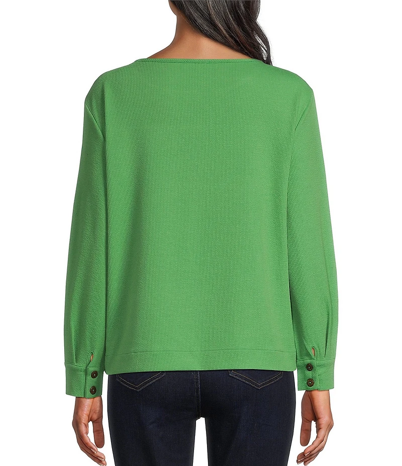 Westbound Long Sleeve Button Cuff Crew Neck Pocket Top