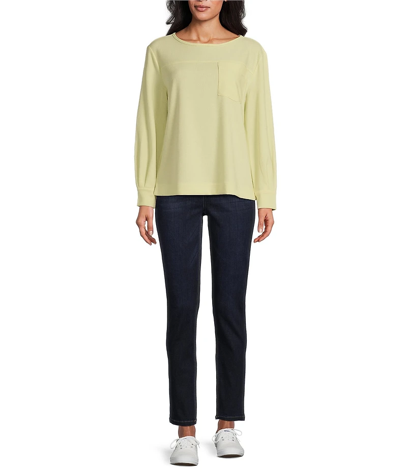 Westbound Long Sleeve Button Cuff Crew Neck Pocket Top
