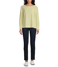 Westbound Long Sleeve Button Cuff Crew Neck Pocket Top