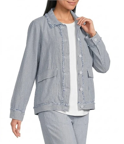 Westbound Long Sleeve Button Front Linen-Blend Jacket