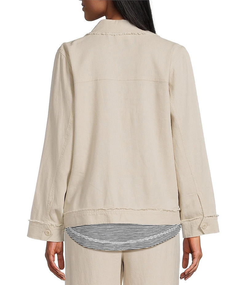 Westbound Linen-Blend Long Sleeve Button Front Jacket