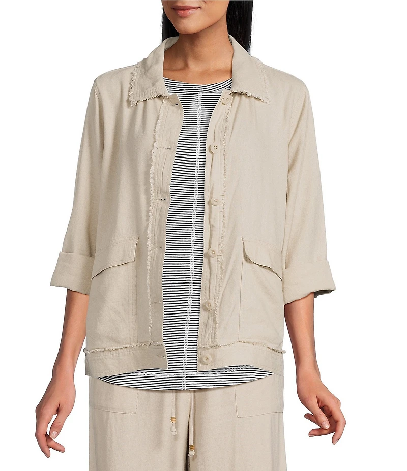 Westbound Linen-Blend Long Sleeve Button Front Jacket