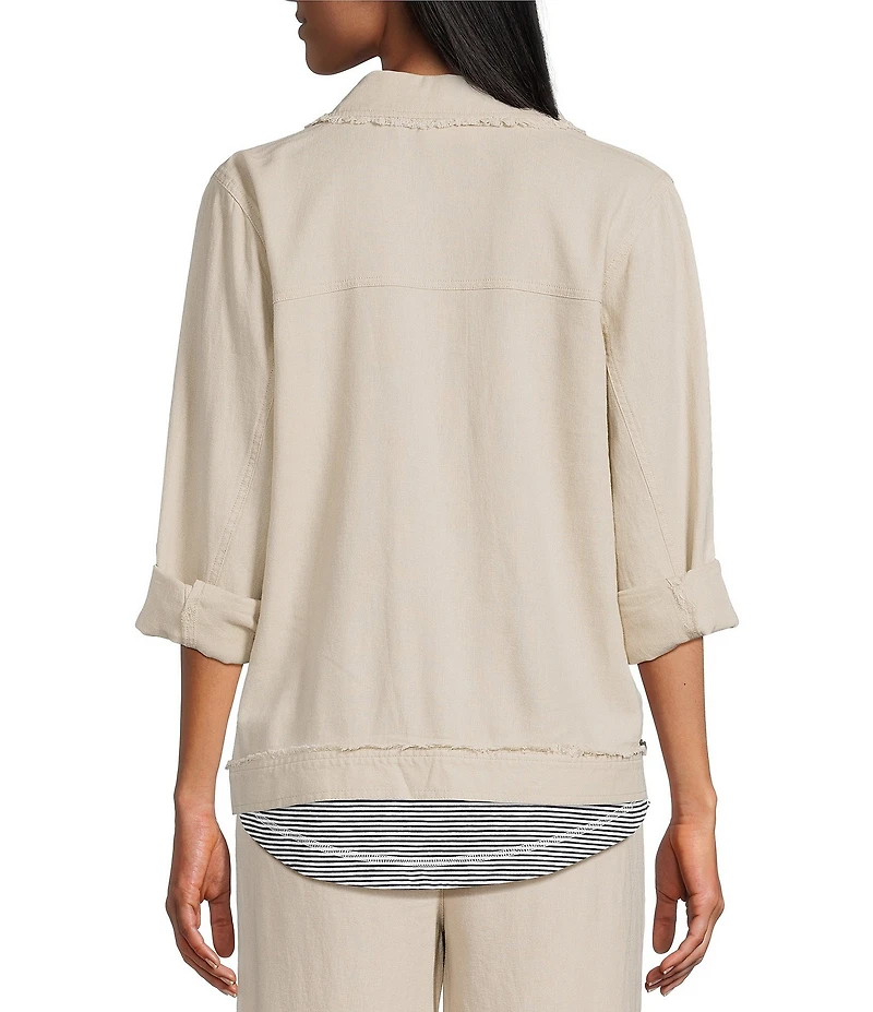 Westbound Linen-Blend Long Sleeve Button Front Jacket