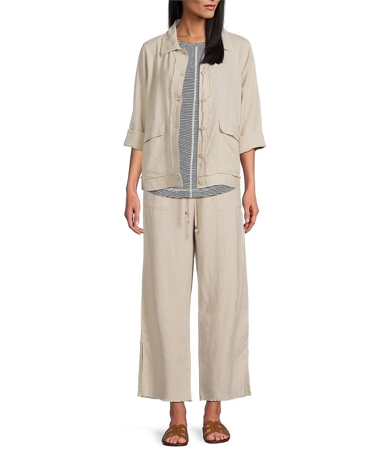 Westbound Linen-Blend Long Sleeve Button Front Jacket