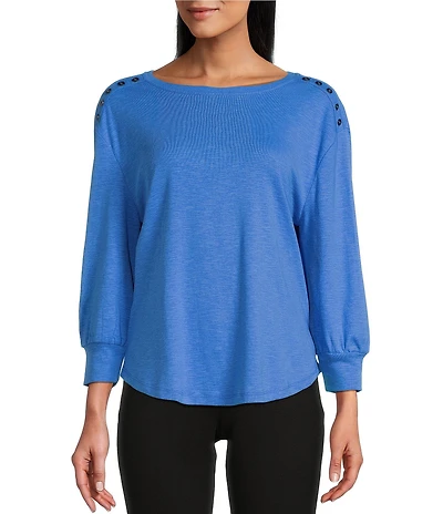 Westbound Long Sleeve Crew Neck Button Shoulder Top